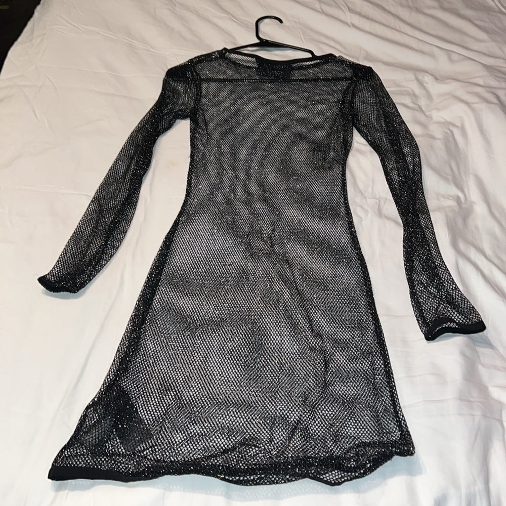 Black Glimmer Mini Fishnet Dress - Picture 3 of 3